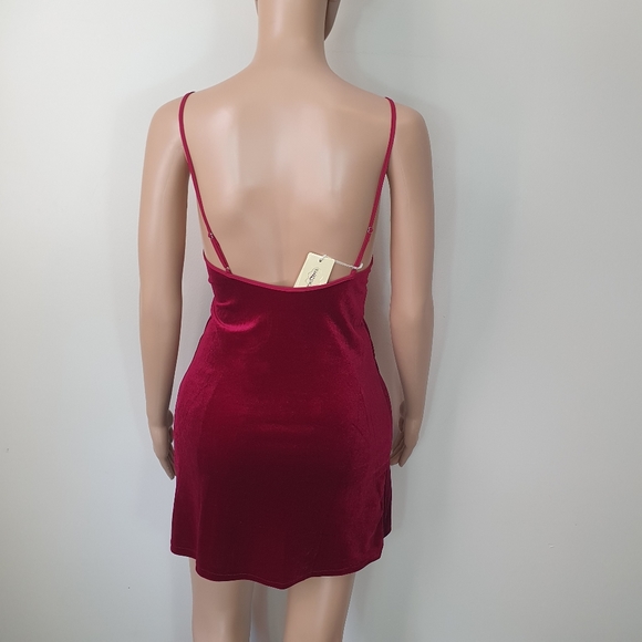 Velvet cami slip dress Sze M burgundy red Casual summer Vintage v-neck pinafore - Picture 7 of 7